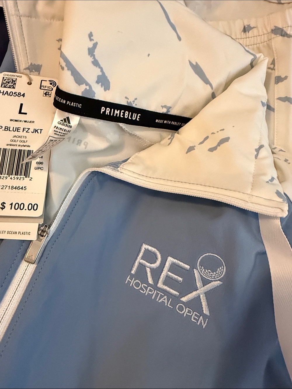 NEW with tags!! Rex Hospital Open Light Blue & White Athletic Zip-Up Jacket